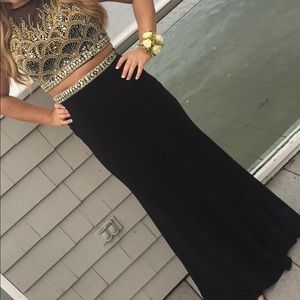 two piece gold and black prom dress